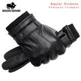 BISON DENIM Men Sheepskin Gloves Genuine Leather Thermal Warm Touchscreen Mittens Winter Ultralight Windproof Gloves For Driving