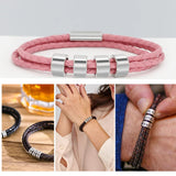 Personalized Name Accessories Stainless Steel Beads With Genuine Leather Bracelet Father's Day Gift for Men and Women