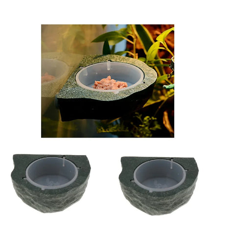 2pcs Mini Magnet Gecko Feeder Ledge Reptile Terrarium Decorative Feeding Bowl Food Holder Cup Gecko Natural Rock Look Ledge