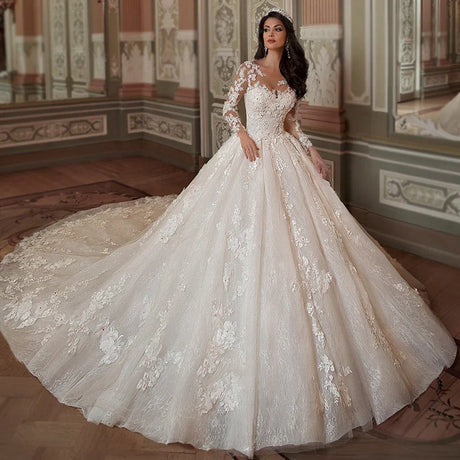 Ashley Carol Luxury Ball Gown Wedding Dresses For Women 2023 Long Sleeve Lace Up Appliques Wedding Gown Vestidos De Novia