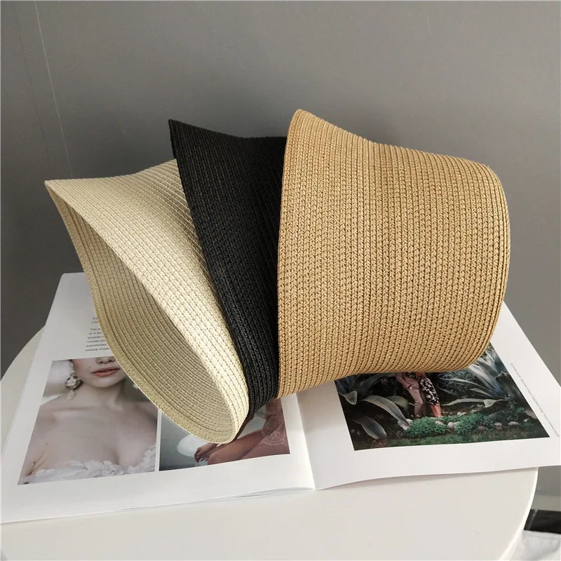 Summer Foldable Straw Sun Hat Women's Panama Boater Floppy Bucket Hat  Female Outing Visor Holiday Cool Hat Beach Weave Bob Caps