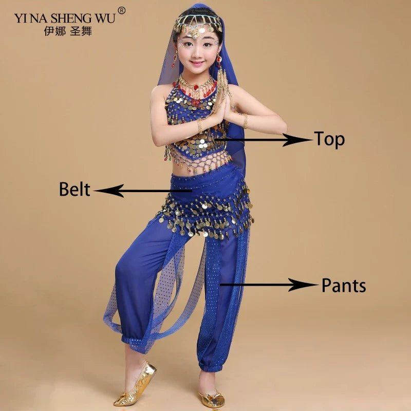 Kids Belly Dance Costumes Set Oriental Dance Costumes Girl Egypt Bollywood Indian Belly Dancing Clothing India 6 Color Dance Set