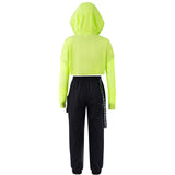 Kids Girls Jazz Hip Hop Dance Costume Street Dancewear Hooded Sweatshirt Crop Top and Jogger Pants Set Performance Outfits