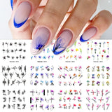 12 Designs Nail Stickers Set Mixed Floral Geometric Nail Art Water Transfer Decals Sliders Flower Leaves Manicures Decoration