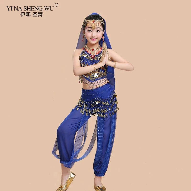 Kids Belly Dance Costumes Set Oriental Dance Costumes Girl Egypt Bollywood Indian Belly Dancing Clothing India 6 Color Dance Set