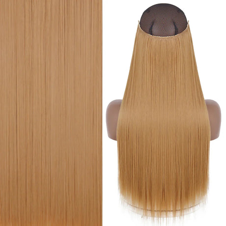 MERISIHAIR Synthetic No Clip Invisible Wire Hair Extensions Straight Black Blonde One Piece False Hairpiece Hair Extension