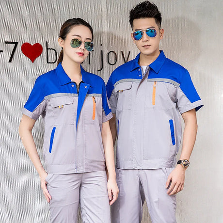 Summer Work Clothing Men Working Coveralls Reflective Tape Thin Breathable Uniforms Factory Workshop Service Car Repairman Suits