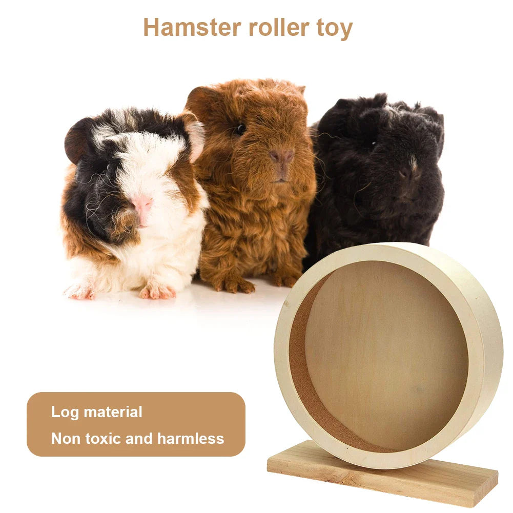 Natural Wood Silent Running Toy Hamster Roller Wheel  Exercise Cage Small Pet Sports Wheel Pet Toy for Hamsters Mice