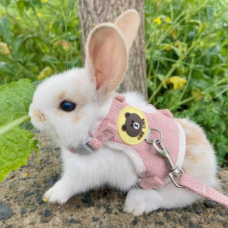 Rabbits Accessories Bunny Collar Animal Harness Cat Leash Adjustable Soft Leash Cute Vest Ferret Kitten Guinea Pig Walking Lead