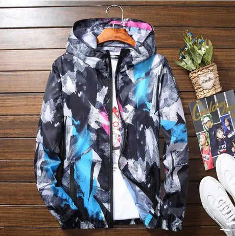 Plus Size S-7XL Men's Casual Camouflage Hoodie Jacket 2019 Summer Ultra Light Rainproof Waterproof Windbreaker Coat Male Outwear