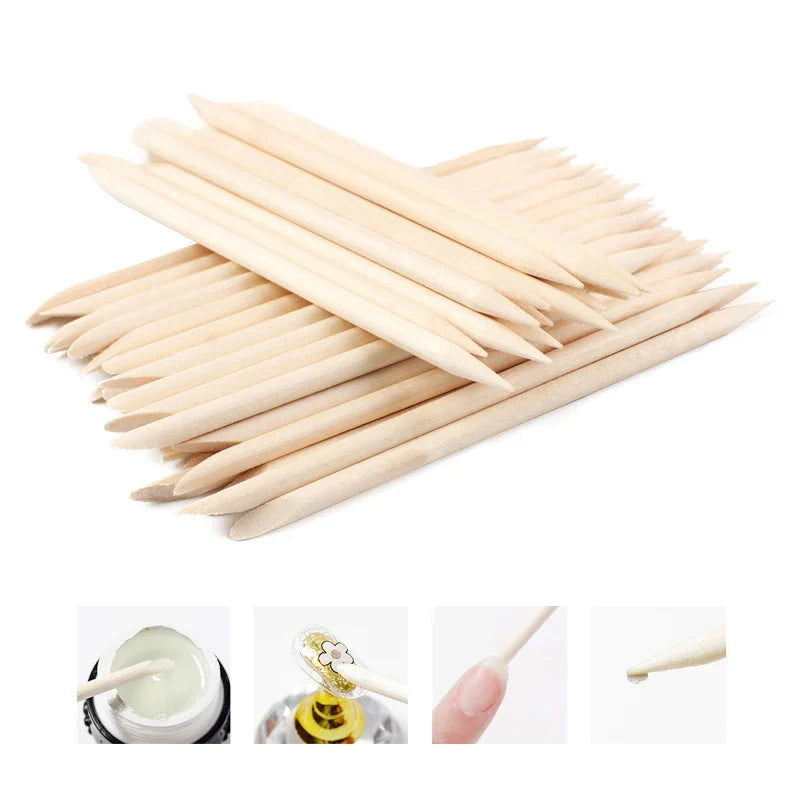 500Pcs/Pack Wooden Cuticle Pusher Remover Orange Stick Sticker Picker  Dual End Wood Manicure Dead Skin Removal Nail Care Tools