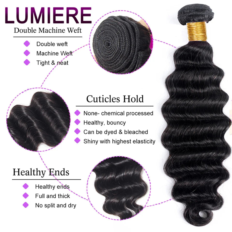 38 40 Inch Loose Deep Wave Human Hair Bundles With 4X4 5x5 6x6 HD Lace Closure Brazilian Hair Weave Bundles With Closure Frontal