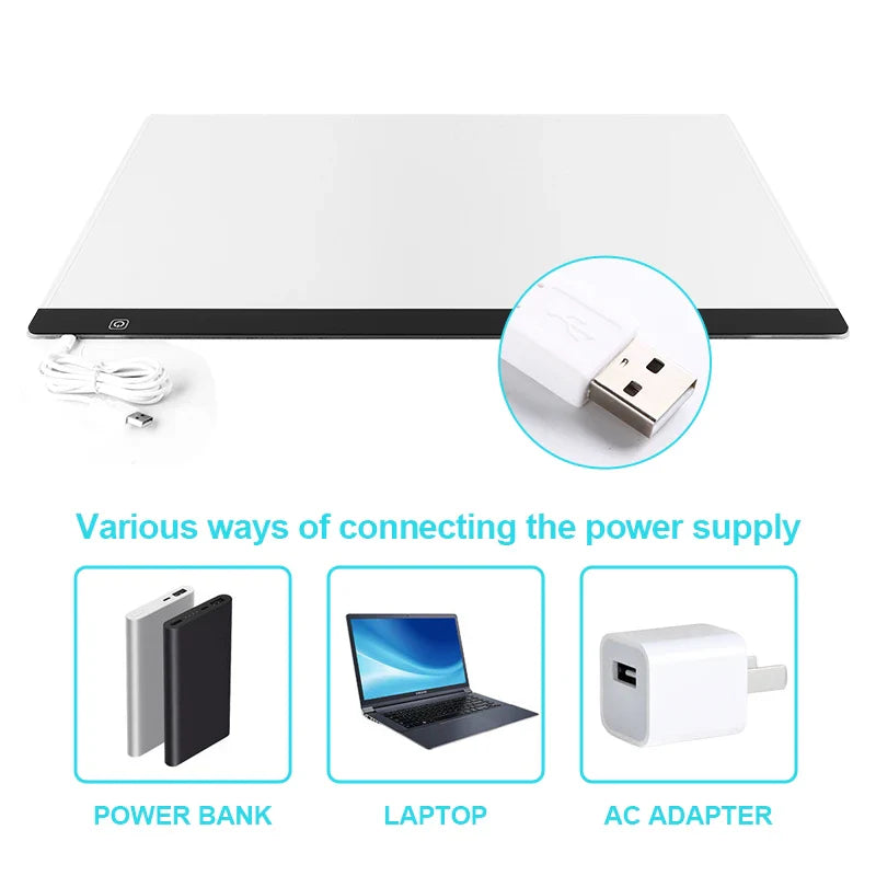 New (60*40cm)A2 Drawing board LED Digital Graphics Light Pad Box Painting Tracing Panel diamond painting pad Type C Power