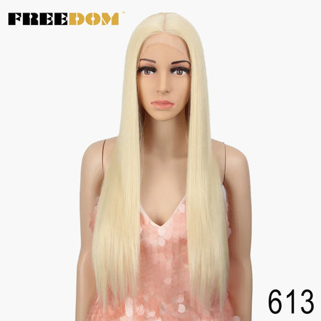 FREEDOM Synthetic Lace Front Wig For Black Women Long Straight Middle Part Wig High Temperature Red Blonde Ginger Cosplay Wigs