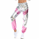 Women Shiny Metallic Joggers Pants Hip Hop Trouser Holographic Clothes Rave Festival Disco Pole Street Wear Dance Wear Sweatpant