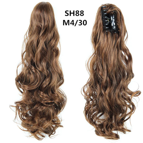 Budabuda 24Inch Long Straight Ponytail Hair Extensions For Women Synthetic Claw On Ponytail Hairpiece Black Blonde Brown