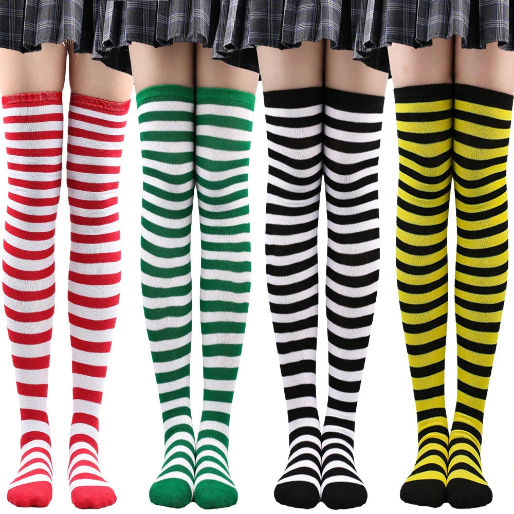 Women's Thigh High Over The Knee Socks For Girls Black White Striped Stockings Long Slouch Socken Kawaii Knit Leg Warmers Soks