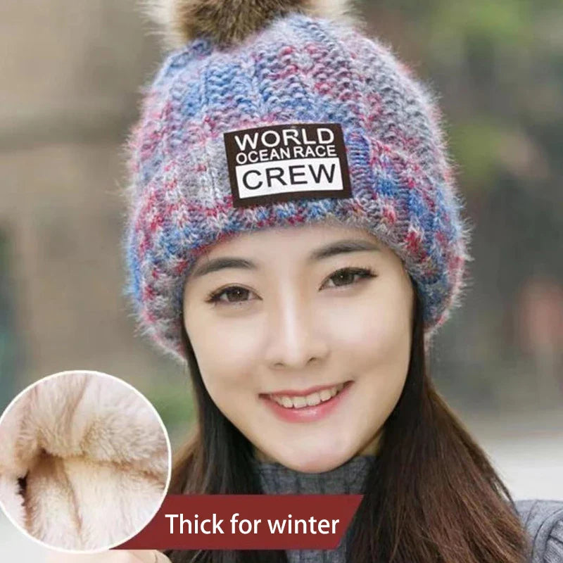 Winter Hats for Woman Thicker Beanies Knitted Cap Elder Autumn Beanie Chenille Ball Hats Fleece-lined Warmer Bonnet Casual Cap