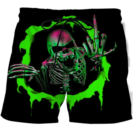 Hot Sale Skull Horror 3D Printe Beach Short Men's Shorts Anime Pants Quick-drying Street Clothing Black Short Casual short homme