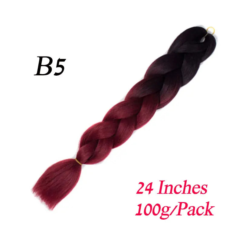 Synthetic Jumbo Braiding Hair Extension 24 " Heat Resistant Fiber In Bulk Ombre Synthetic Jumbo Braids Hair For Red Black Women