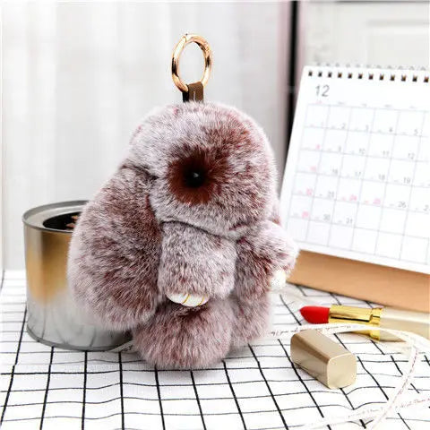 Cute Plush Bunny Keychain Women Fur Pom Pom Angel Rabbit Key Ring Hare Plush Dolls Toy Girls Bag Car Key Pendant Kids Xmas Gift