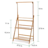 3-Tier Hanging Plant Stand Storage Shelf Folding Flower Pot Organizer Display Storage Rack Adjustable Hanger Rod Bamboo Patio