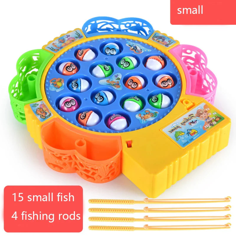 New Kids Fishing Toys Electric Rotating Fishing Play Game Musical Fish Plate Set Magnetic Outdoor Sports Toys for Children Gifts