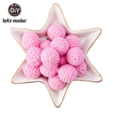 Let's Make 100Pcs Crochet Beaded Wood Teether 16mm Round Baby Wooden Teether Crochet Toys Braided Teething Beads Baby Oral Care