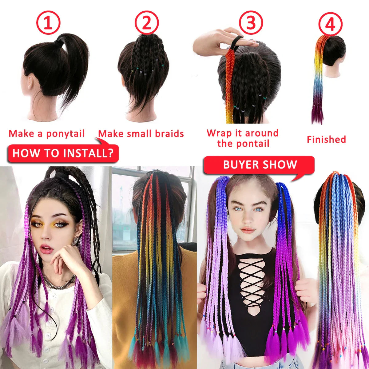 24Inch Synthetic Pontail Tail Hair Ombre Braiding Hair Jumbo Braid Same Color Crochet Hook Braids Hair Extension 2Packs