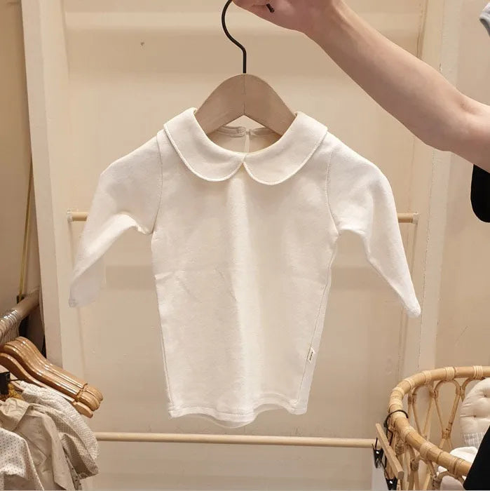 2024 New Autumn Fashion Toddler Kids Baby Boys Long Sleeve Shirts Baby Girls Doll Collar Cotton Blouse Bottoming Tops Clothes