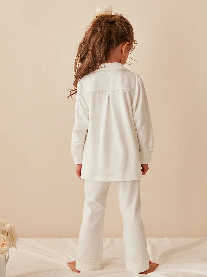 Children‘s Girl’s Lolita Turndown Collar Pajama Sets.Cotton Tops+Pants.Toddler Kids Lace Pyjamas set.Girl Sleepwear Loungewear