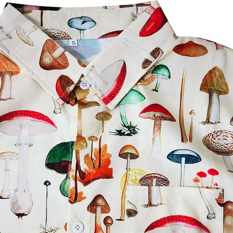 2023 Men's Hawaiian Shirt Fashion Casual Streetwear Turn-down Button Short Sleeve Cartoon Mushroom Beach Printed Shirt  Summer