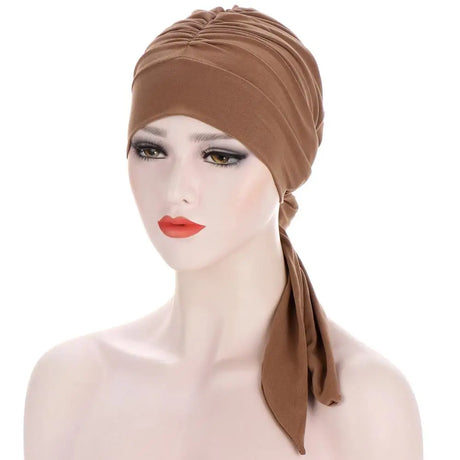 New Solid Color Crystal Hemp Long Tail Bow Turban Hat 7 color chemotherapy cap headdress Hat Women's Nightcap hair accessories