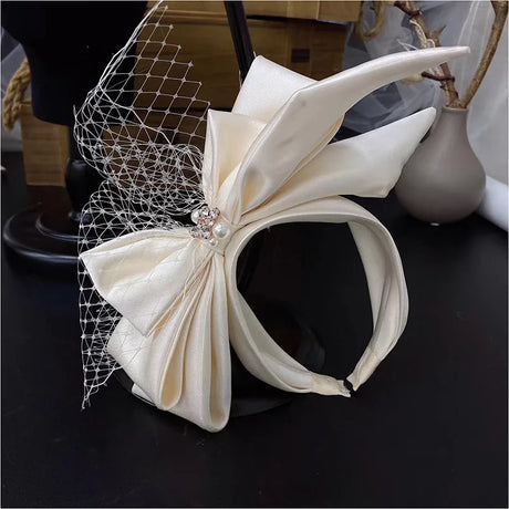 Vintage Champagne Mesh Bow Headband Bridal Headdress wedding hair Accessories