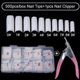 500Pcs/Box False Nails Tips Manicure Kit Nail File Lime 100/180 Buffer Block Cutter Scissors Cleaning Nail Brush Nail Art Tools