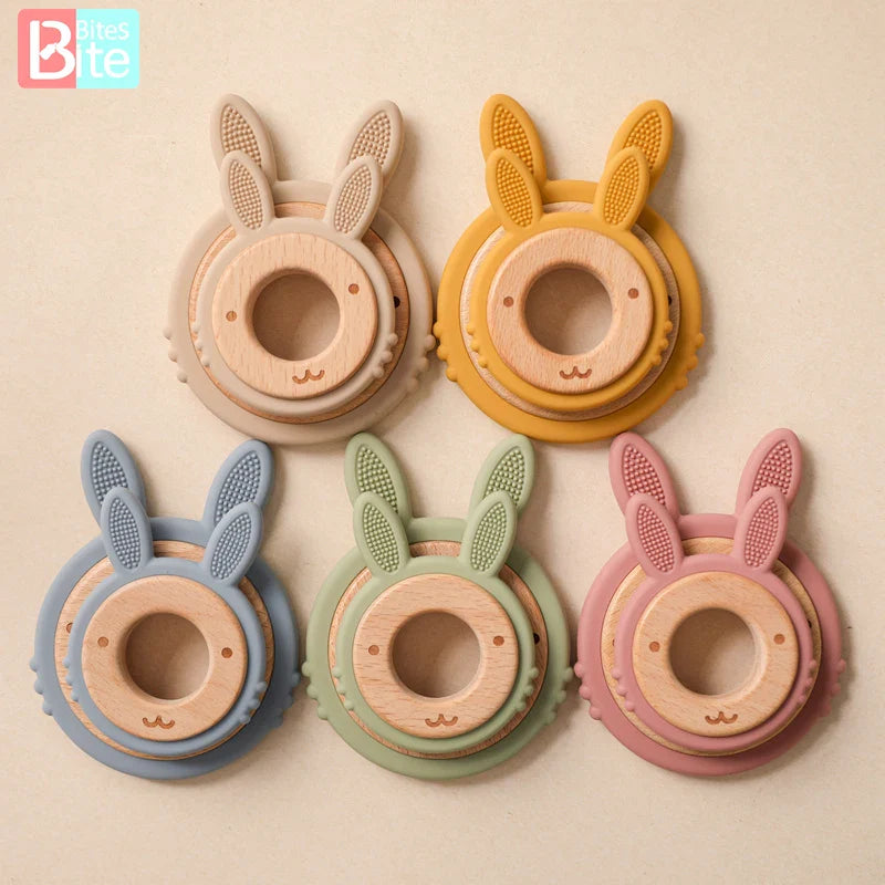 Bite Bites 2pcs/1set Baby Teeth Silicone Cartoon Rabbit Beech Ring Teeth DIY Teething Toys For Teeth Baby Oral Care Accessories