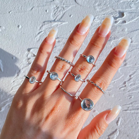 Korean Colorful Stone Rings Set for Women Girls Trendy Metal Chain Geometric Square Round Rings Jewelry Gifts 2021 Accessories