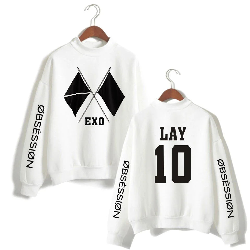 KPOP EXO NEW ALBUM Sixth Album OBSESSION WE ARE ONE EXO Print Women/Men High Collar Sweatshirt Casual Turtlenecks Clothes