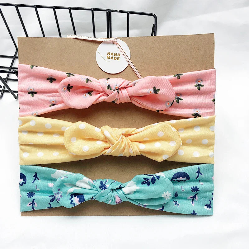 3pcs/lot Solid Nylon baby headband Bow Headbands For Cute Kids  Indian Turban Knot Rabbit Cotton Kids Hair Accessories