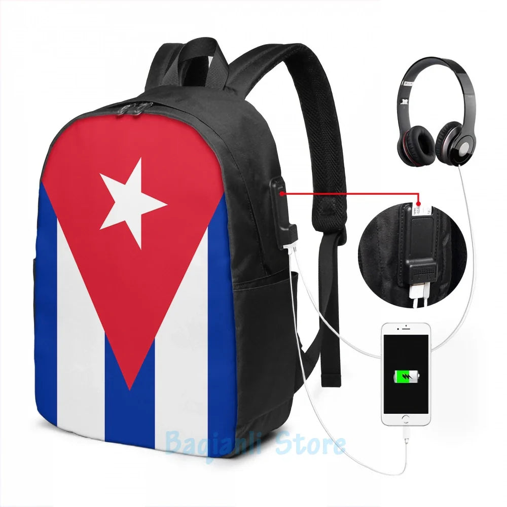 Funny Graphic print Patriotic Cuba Flag USB Charge Backpack Men School Bags Women Bag Travel Laptop bag