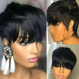 Short Human Hair Wigs Pixie Cut Straight perruque bresillienne for Black Women Machine Made Wigs With Bangs Cheap Glueless Wig