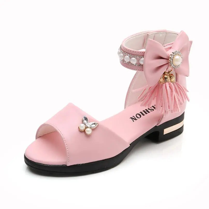 Kids Bow Sandals Children Girls Summer Cute Sandals Beach Sandals 2021 Princess Fashion High Heels Tassel School Shoes