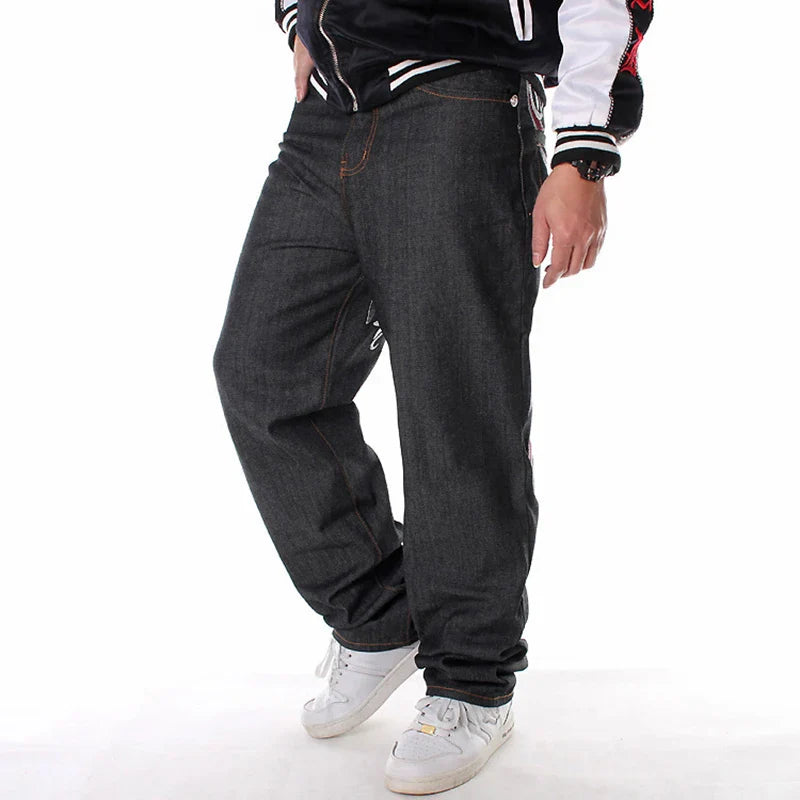 Plus Size Waist 30-46Inch Streetwear Baggy Jeans Men's Designer Clothes Embroidered Flower Wings Trousers Male