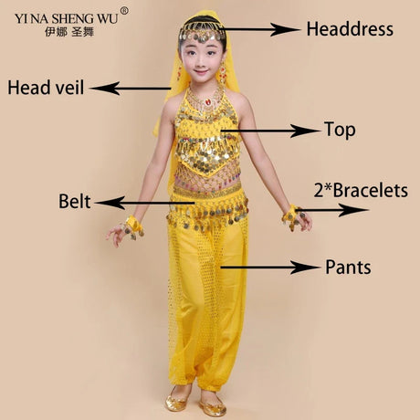 Kids Belly Dance Costumes Set Oriental Dance Costumes Girl Egypt Bollywood Indian Belly Dancing Clothing India 6 Color Dance Set