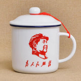 450m Nostalgic Classics Ceramic Cup With Lid China Mao Zedong Retro Drinking Glass Office Creative Tea Pot Imitation Enamel Mug