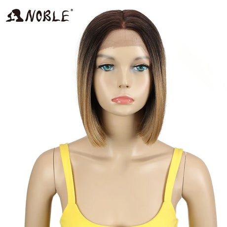 Noble Cosplay Synthetic Lace Wig Cosplay Wig Short Bob Straight 12" Color Yellow Lace Wig Ombre Blonde Wig For Black Women Wig