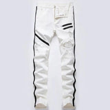 High Street Mens Straight Hole Ripped Jeans Distressed Denim Pants Men Fashion Hip Hop Zipper Designer White Red  Cotton Jeans