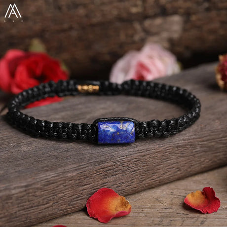 Natural Black Tourmaline Single Beads Woven Adjustable Bracelet Boho Women 6mm Black Lava Stone Beads Mala Bracelet N0383AMC