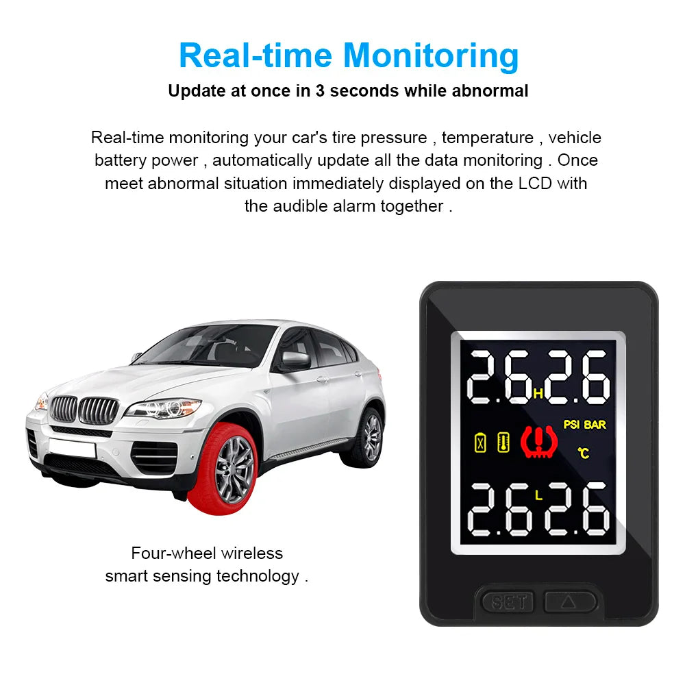 LEEPEE Car TPMS Tire Pressure Monitor System for Toyota Temperature Real-time Monitoring 4Pcs External Internal Sensor Save Fuel