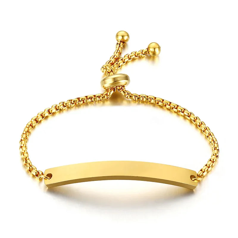 Personalize Baby Name Bracelet Figaro Chain Smooth Bangle Link Gold Tone No Fade Safty Jewelry 12cm to 15cm